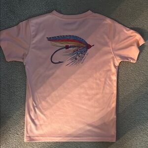 Kids Pink Short Sleeve Tee with Fly Fishing Design